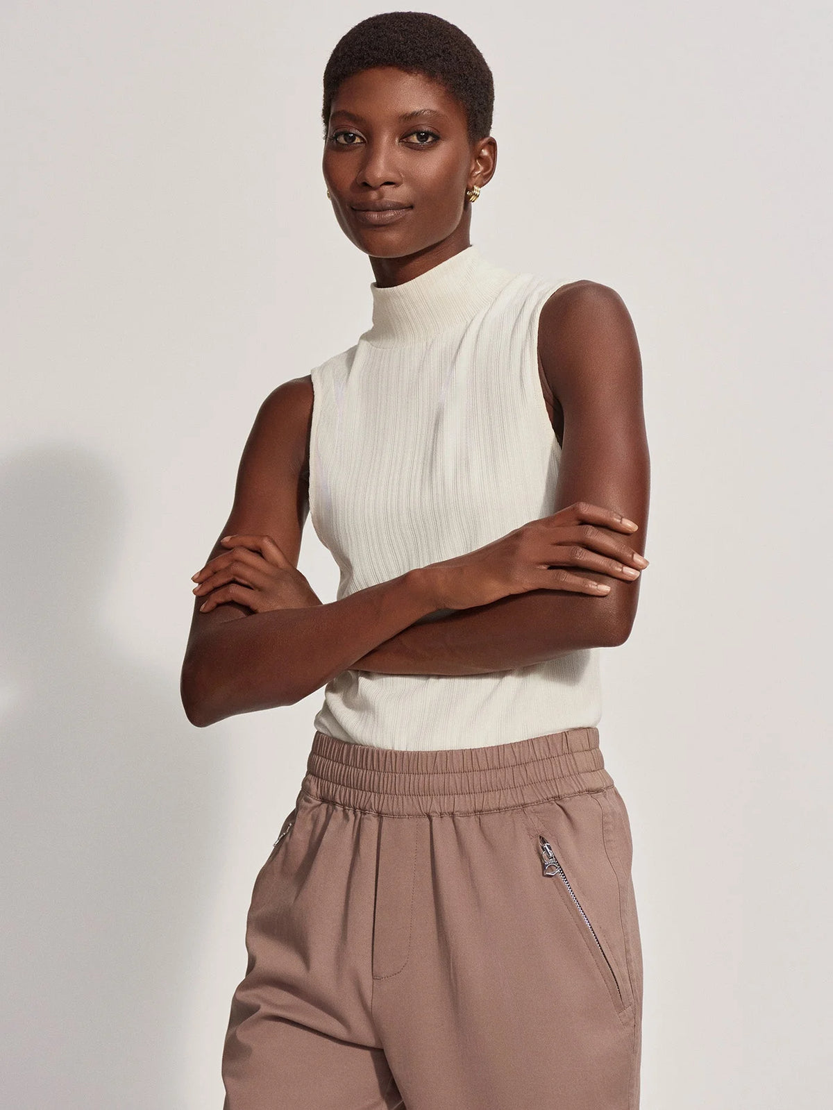Variegated Mock Neck Fitted