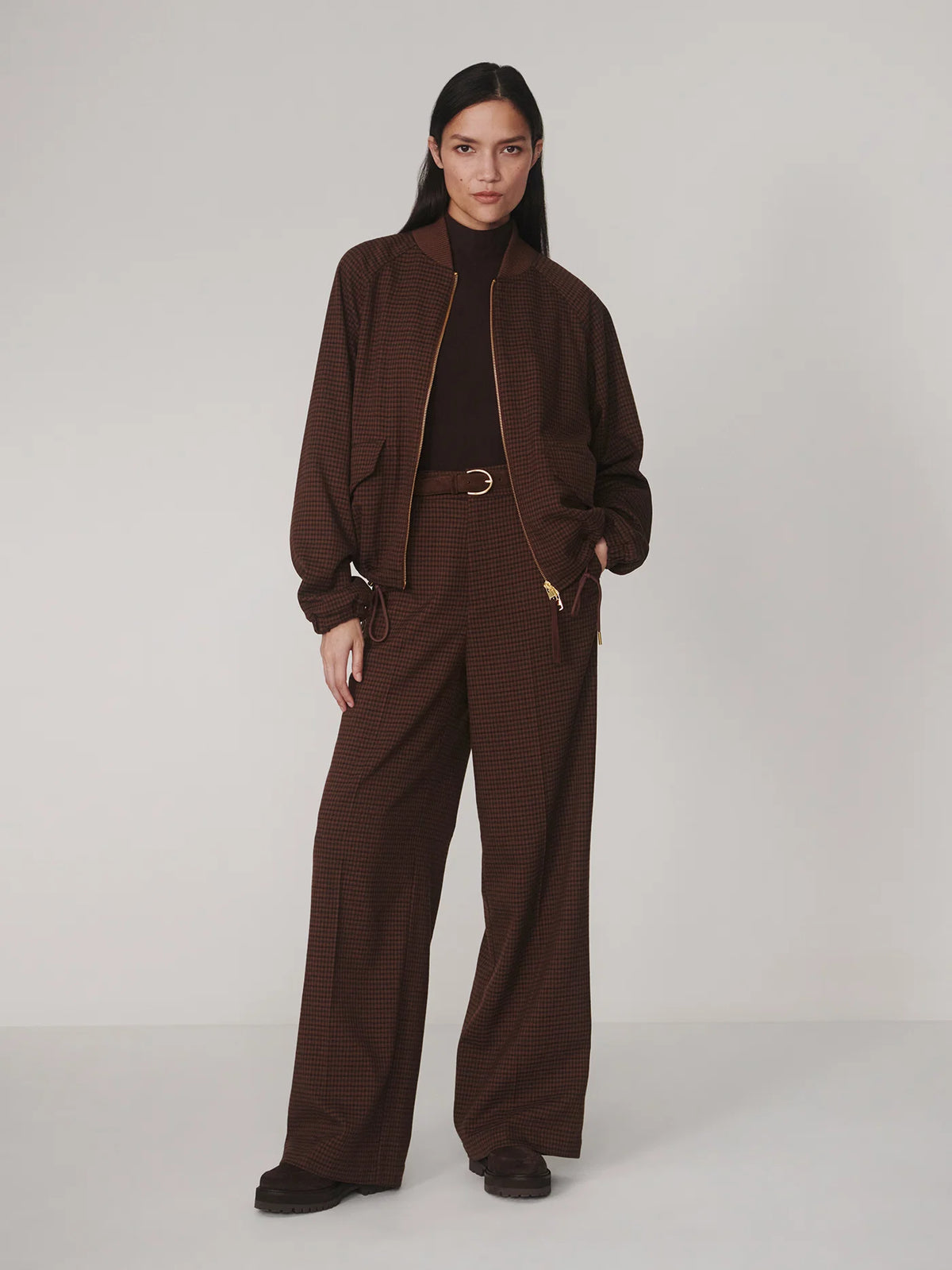 Check Twill Flannel Wide Leg Trouser