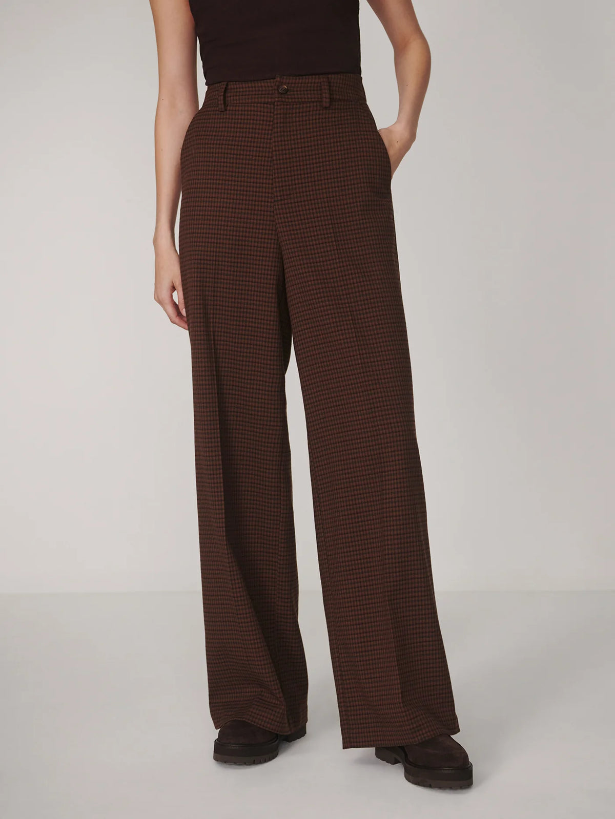Check Twill Flannel Wide Leg Trouser