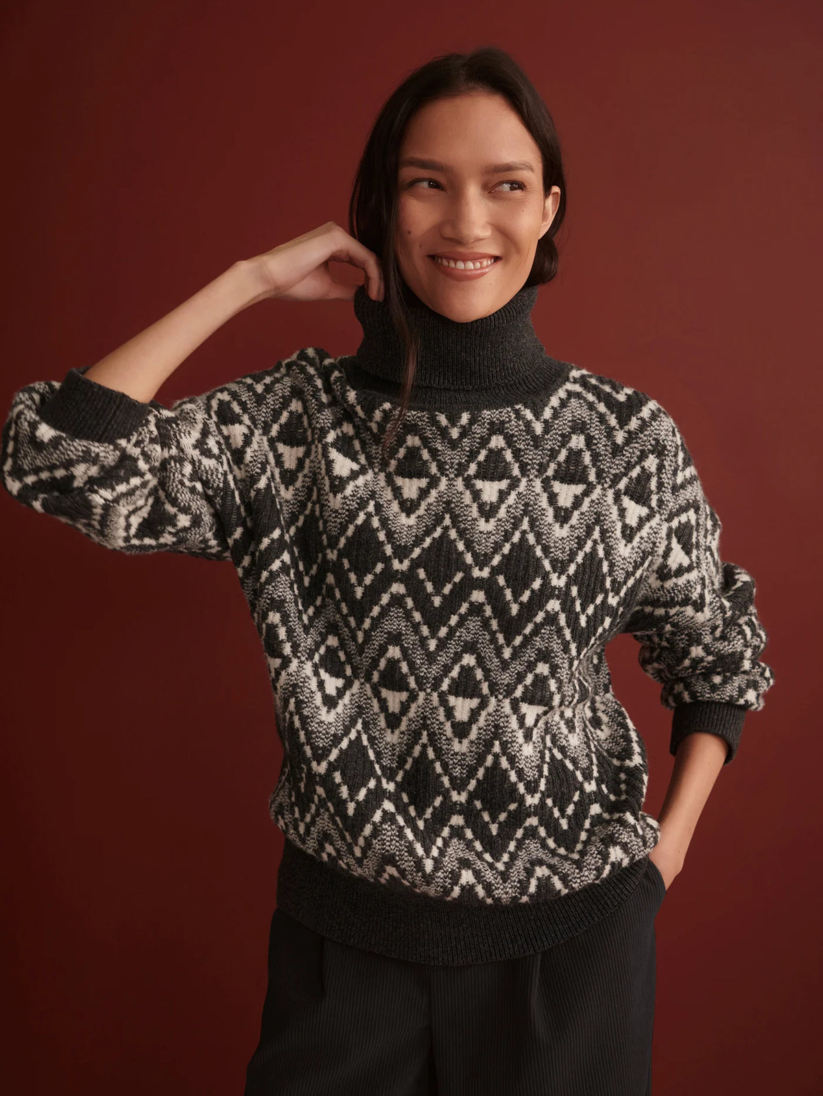 Ida Relaxed Fairisle Roll-Neck Knit