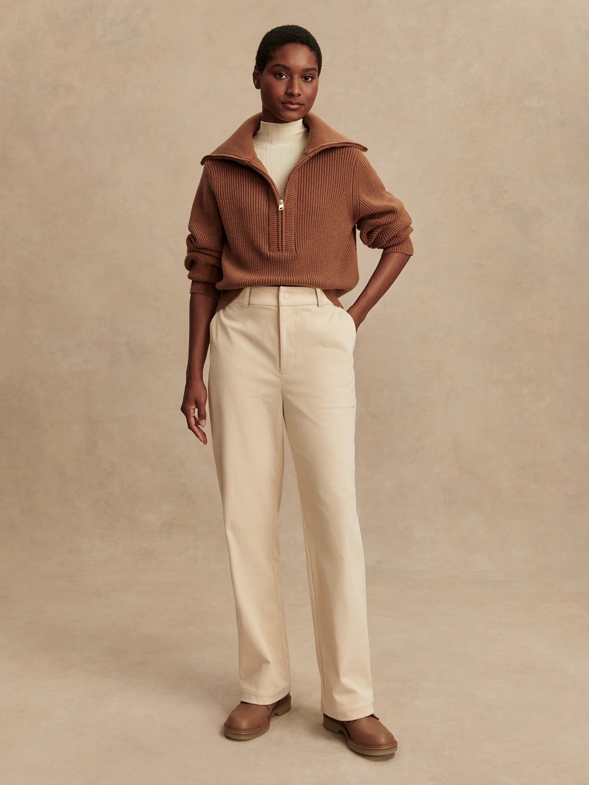 Plush Cord Straight Leg Trouser Long